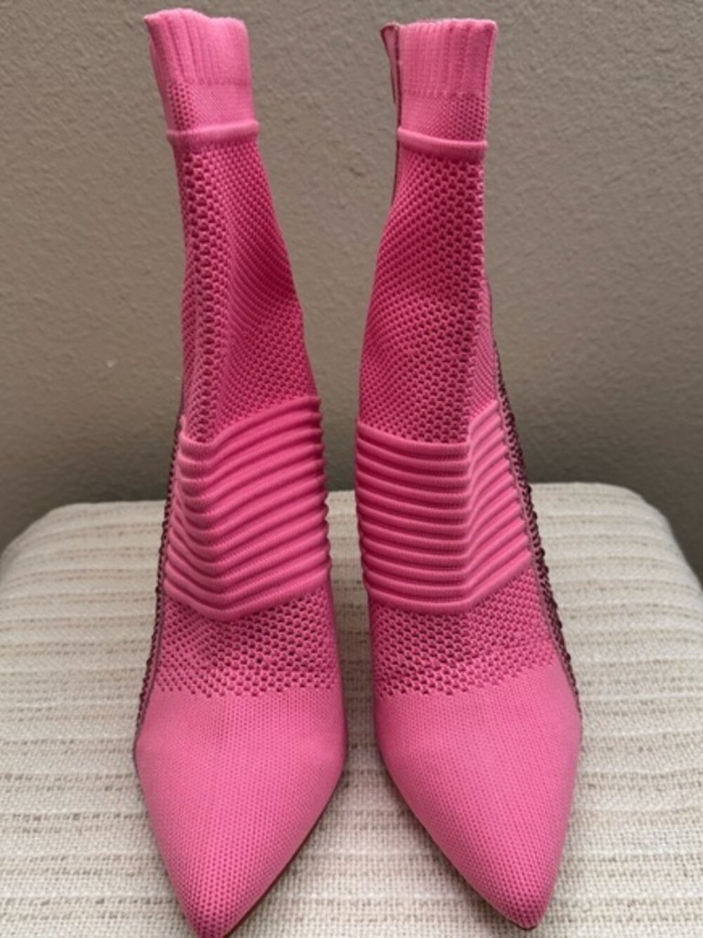 Anne Michelle Pink Knit Heeled Booties